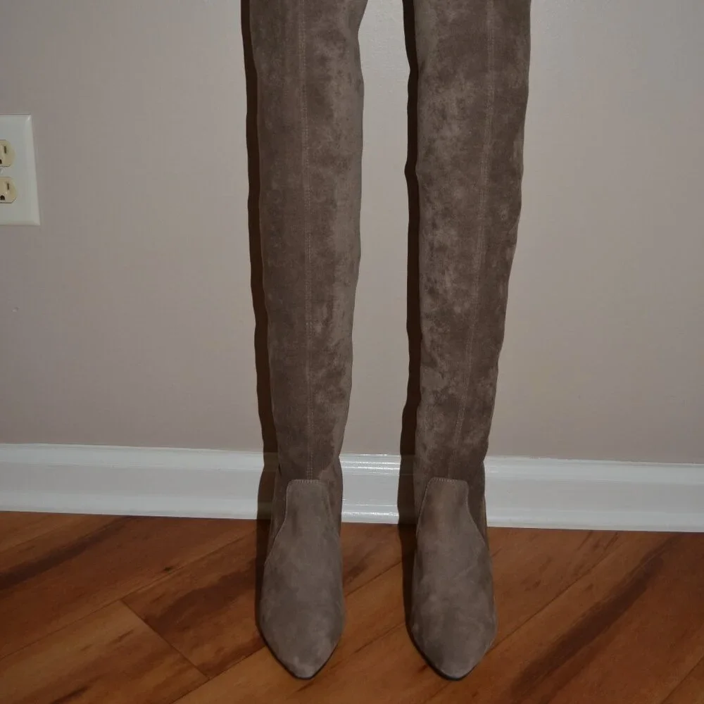 Vero Cuoio Soft Suede leather Taupe Gray Over the knee Thigh high Boots 250/8